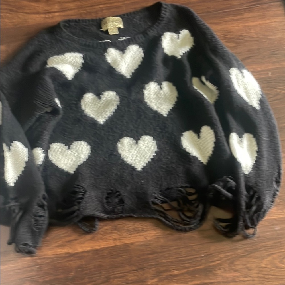 Wildfox Black and White Heart Crew Neck Sweater